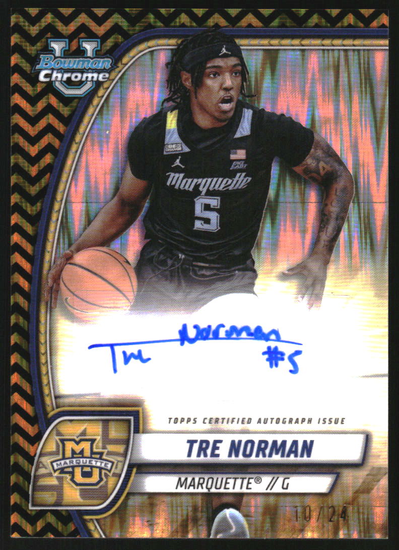 2024-25 Bowman Chrome University Prospect Autographs Black Gold Stealth Refractors #88 Tre Norman