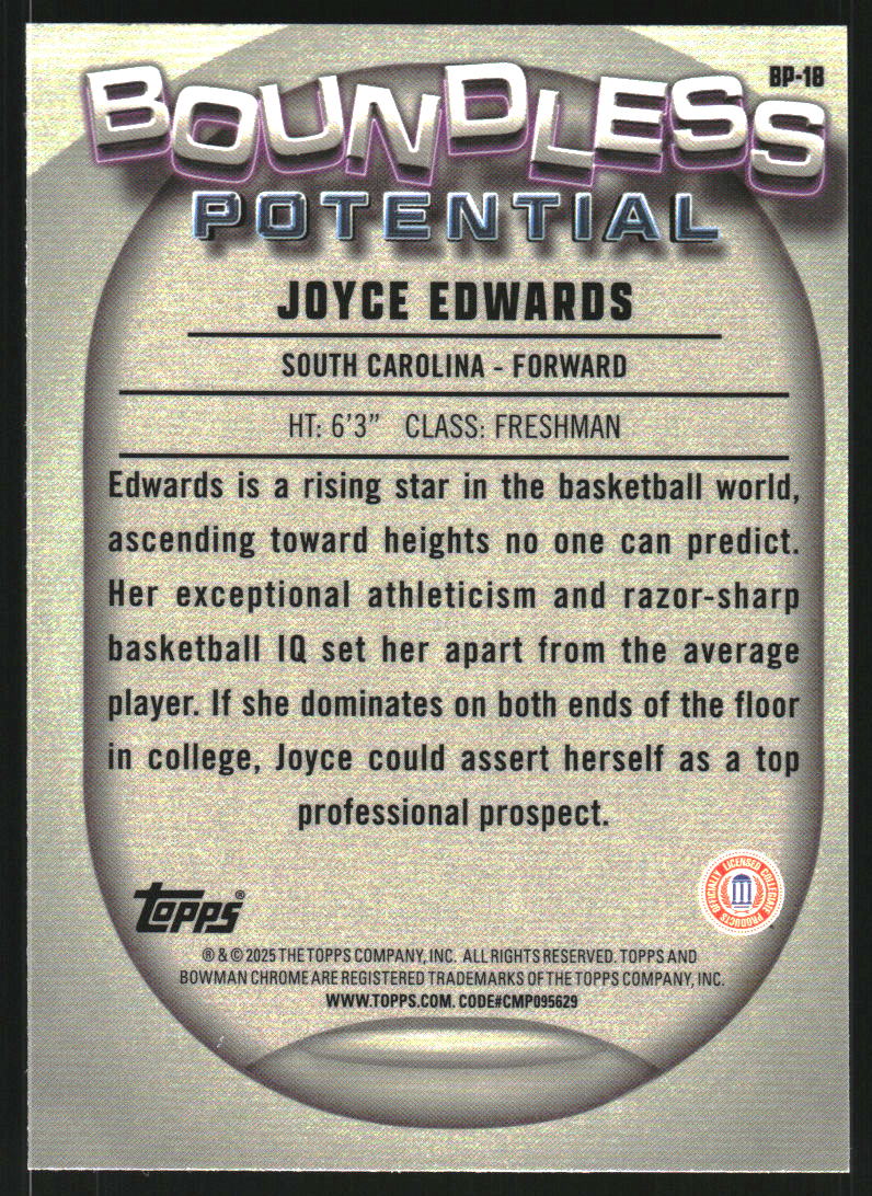 2024-25 Bowman Chrome University Boundless Potential #BP18 Joyce Edwards