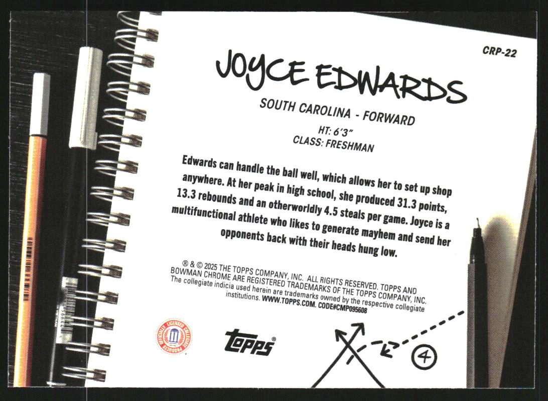 2024-25 Bowman Chrome University College Rule Playbook #CRP22 Joyce Edwards
