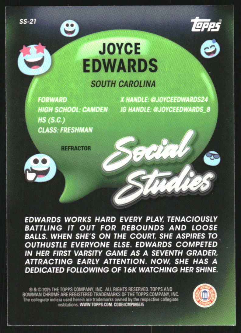 2024-25 Bowman Chrome University Social Studies Refractors #SS21 Joyce Edwards
