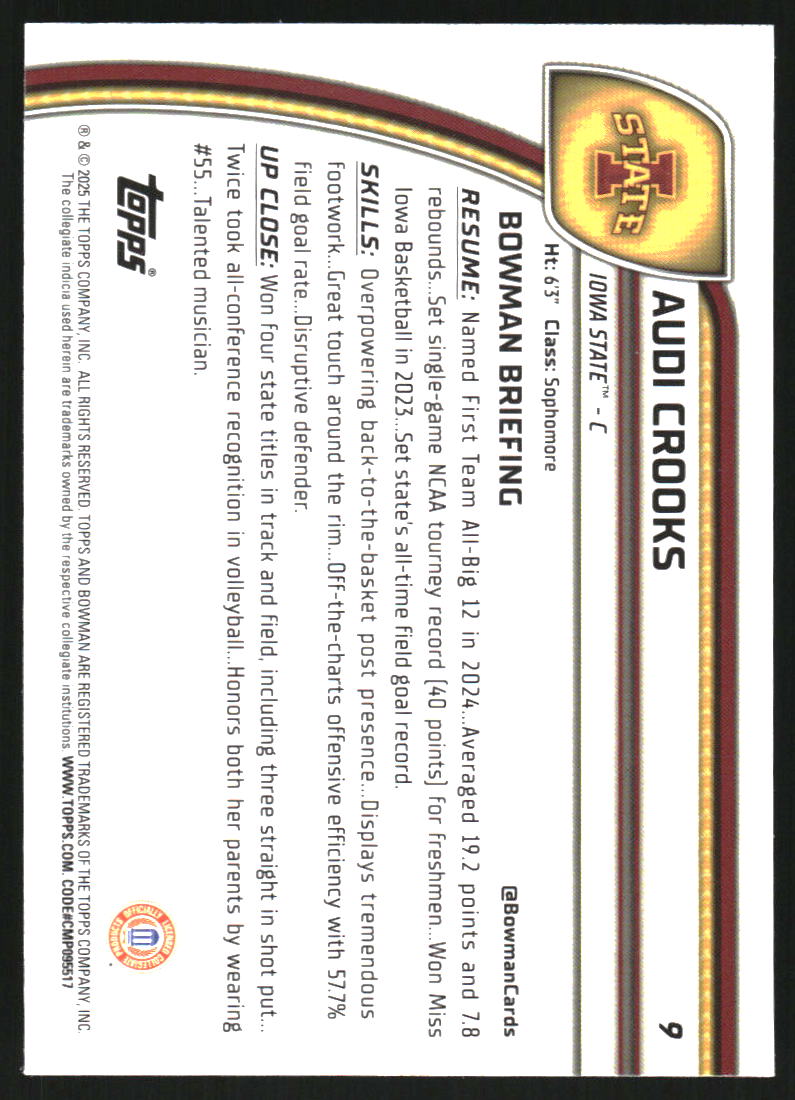 2024-25 Bowman Chrome University #9 Audi Crooks