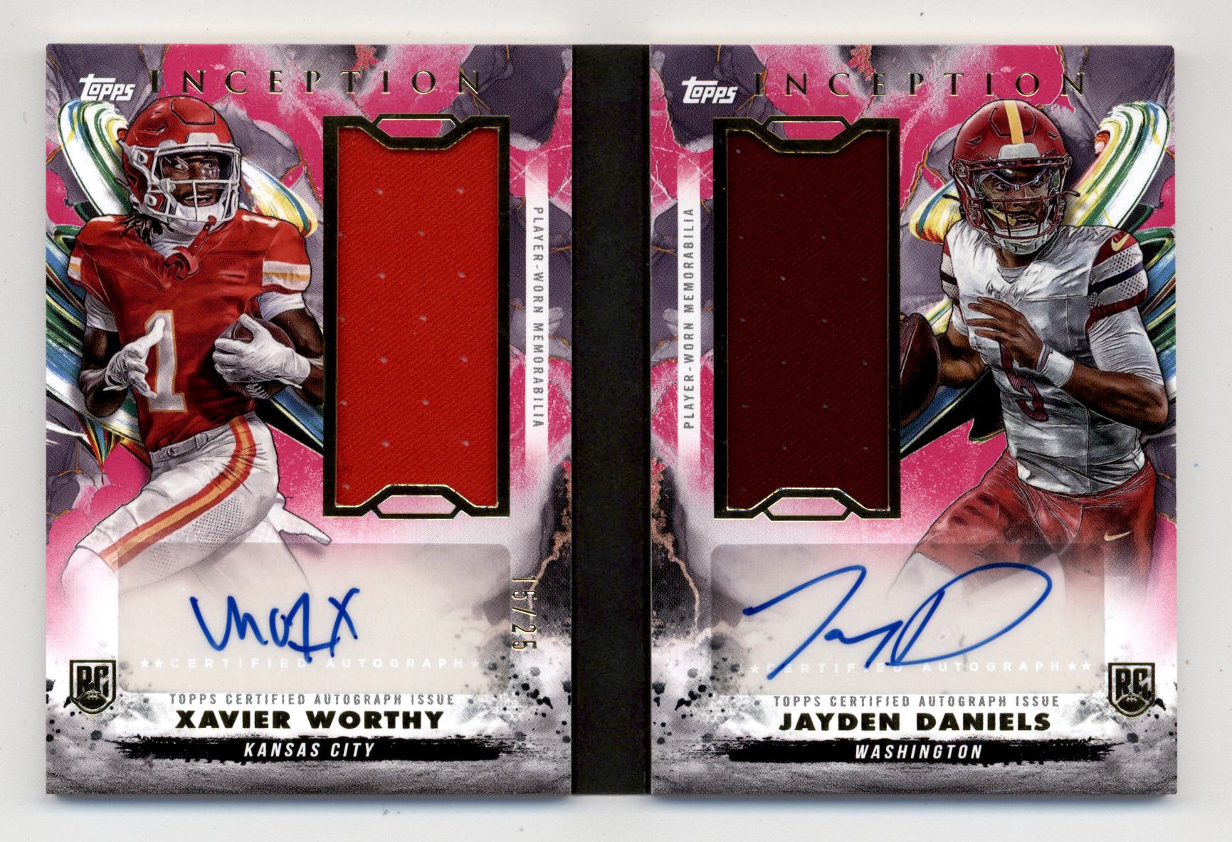 2024 Topps Inception Dual Autograph Relic Booklets Red #DRRBCDW Jayden Daniels/Xavier Worthy