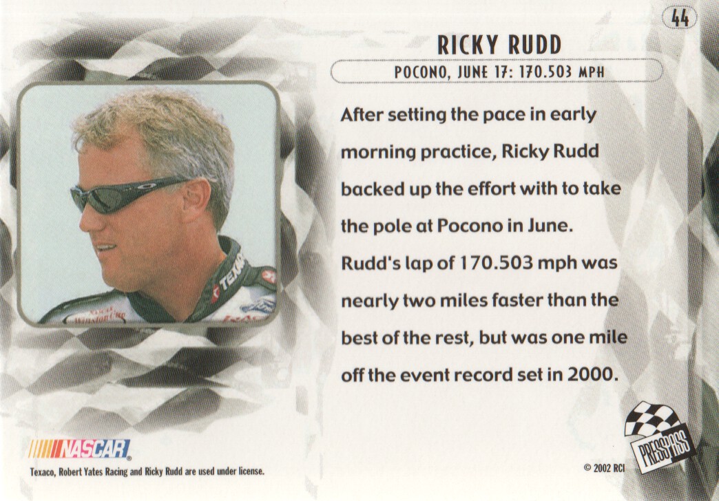 2002 Press Pass Eclipse #44 Ricky Rudd SO back image
