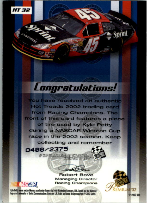 2002 Press Pass Hot Treads #HT32 Kyle Petty's Car/2375 back image