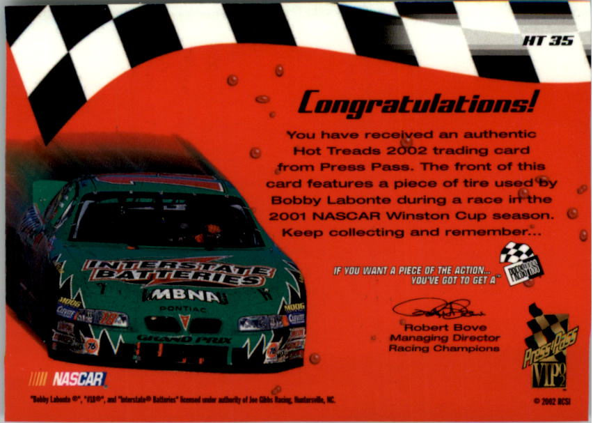 2002 Press Pass Hot Treads #HT35 Bobby Labonte's Car/900 back image