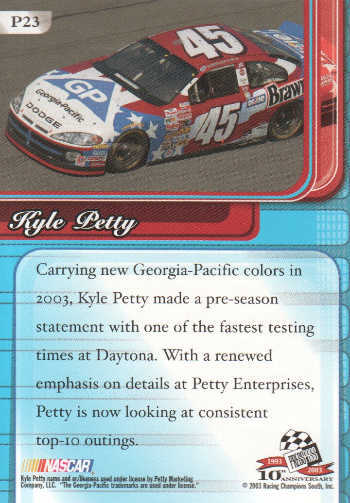2003 Press Pass Premium Red Reflectors #23 Kyle Petty back image