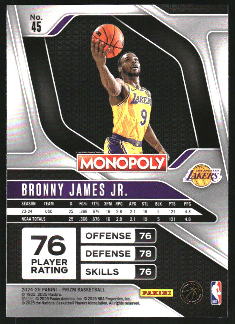 2024-25 Panini Prizm Monopoly #45 Bronny James Jr. RC