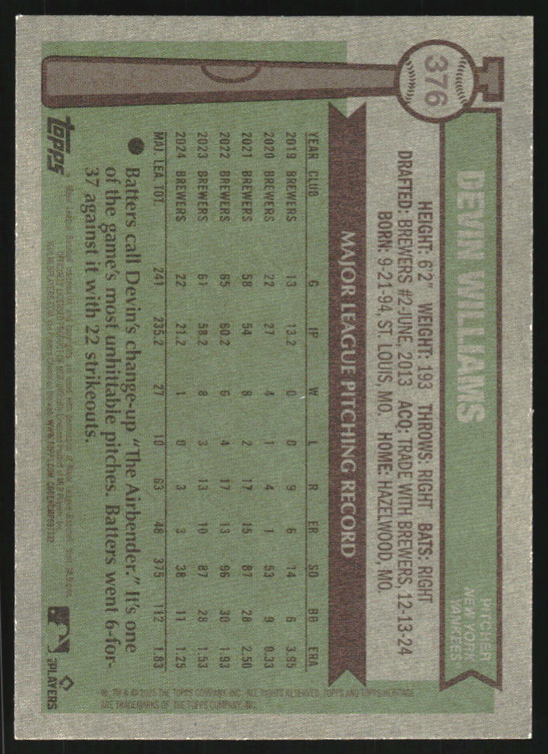 2025 Topps Heritage Yellow Border #376 Devin Williams