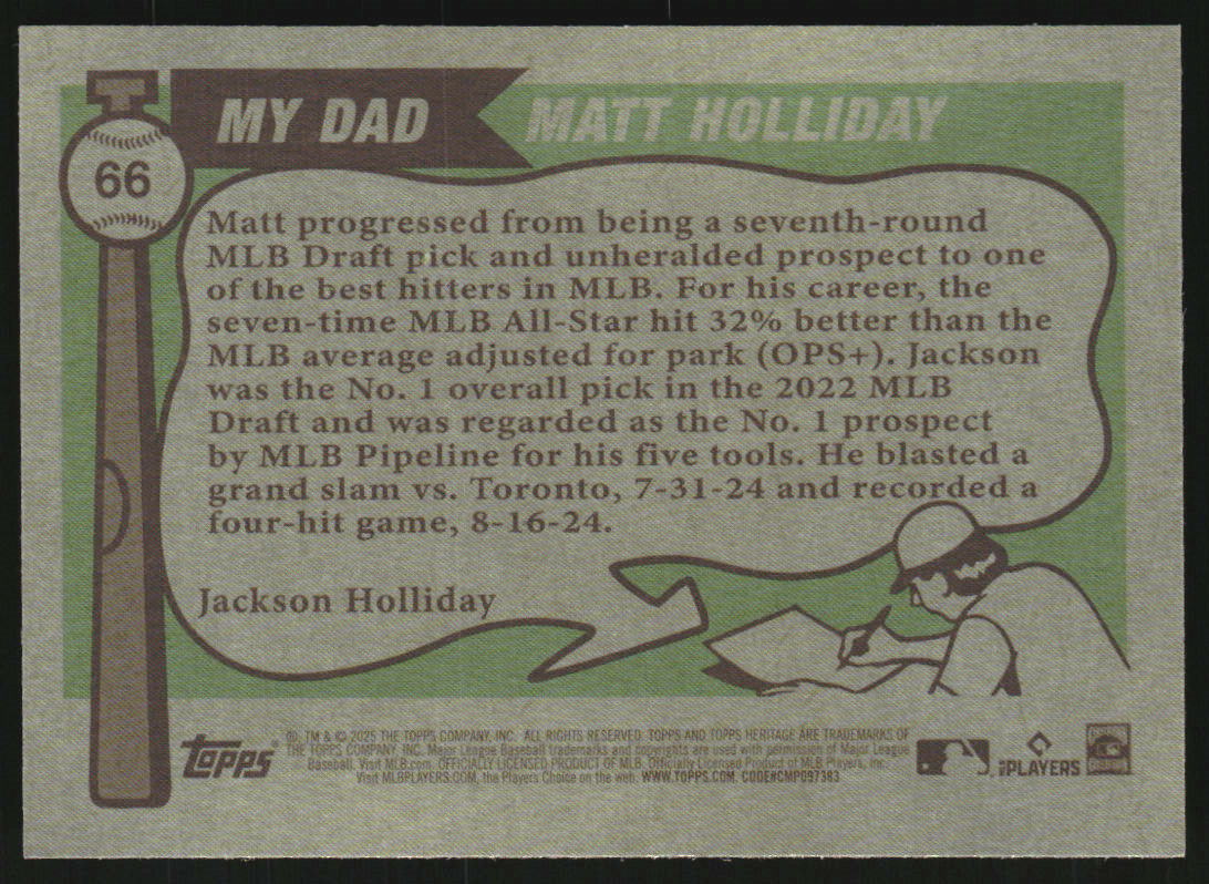 2025 Topps Heritage Chrome #66 Matt Holliday/Jackson Holliday