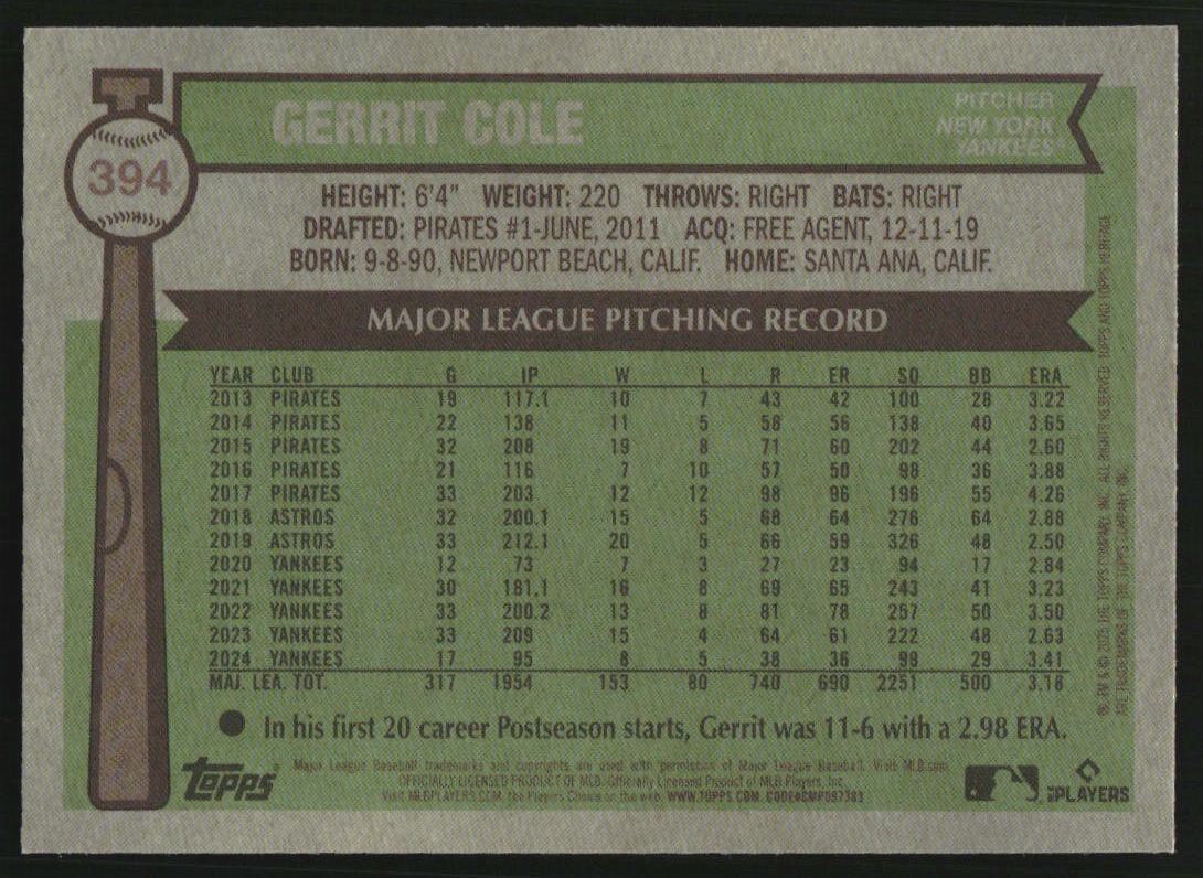 2025 Topps Heritage Chrome Light Blue Sparkle Refractors #394 Gerrit Cole