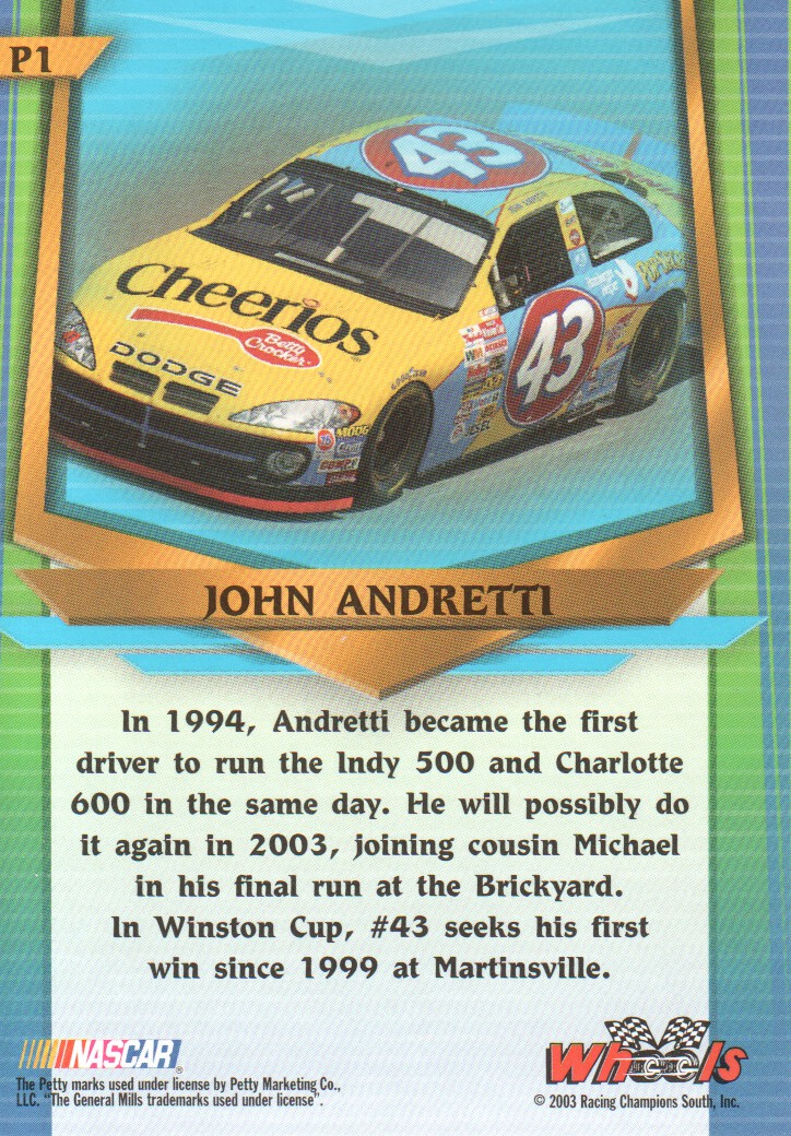 2003 Wheels American Thunder Holofoil #P1 John Andretti back image