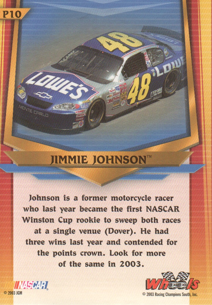 2003 Wheels American Thunder Holofoil #P10 Jimmie Johnson back image