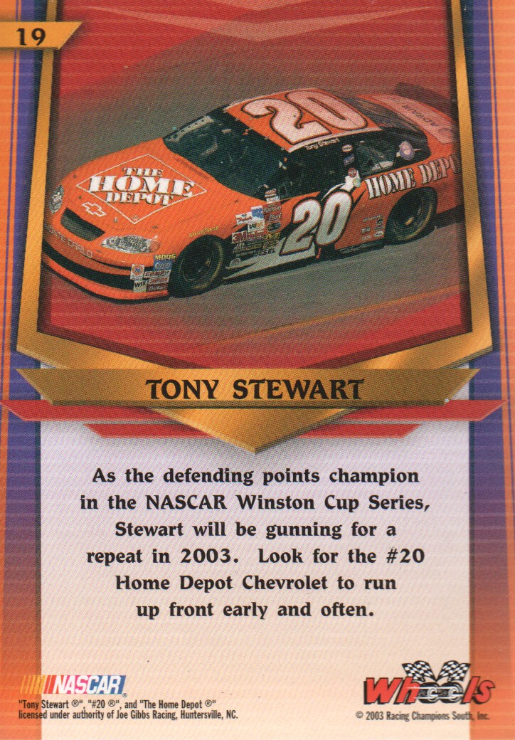 2003 Wheels American Thunder #19 Tony Stewart back image