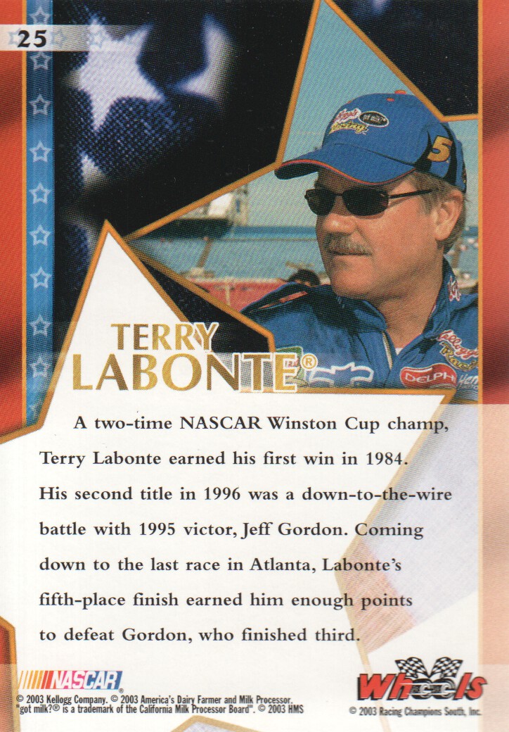 2003 Wheels American Thunder #25 Terry Labonte SS back image