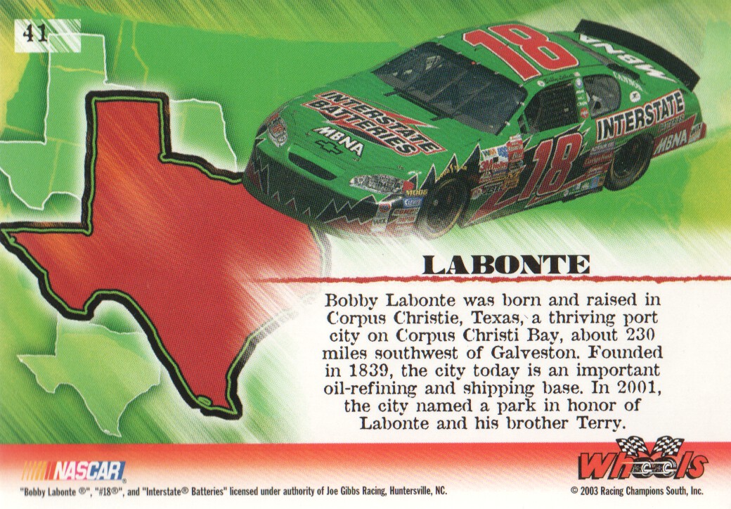 2003 Wheels American Thunder #41 Bobby Labonte CC back image