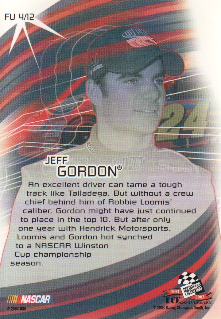 2003 Press Pass Stealth Fusion #FU4 Jeff Gordon back image