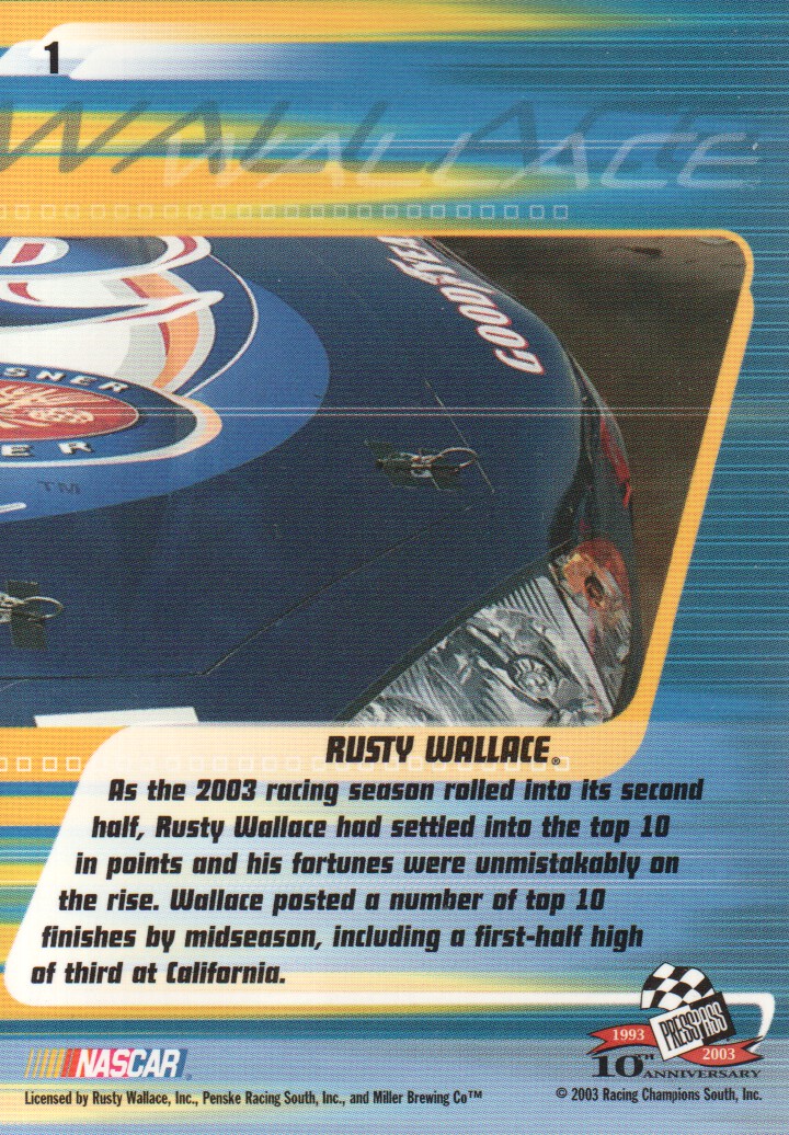 2003 Press Pass Stealth #1 Rusty Wallace back image