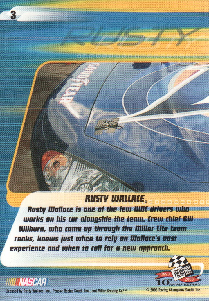 2003 Press Pass Stealth #3 Rusty Wallace back image