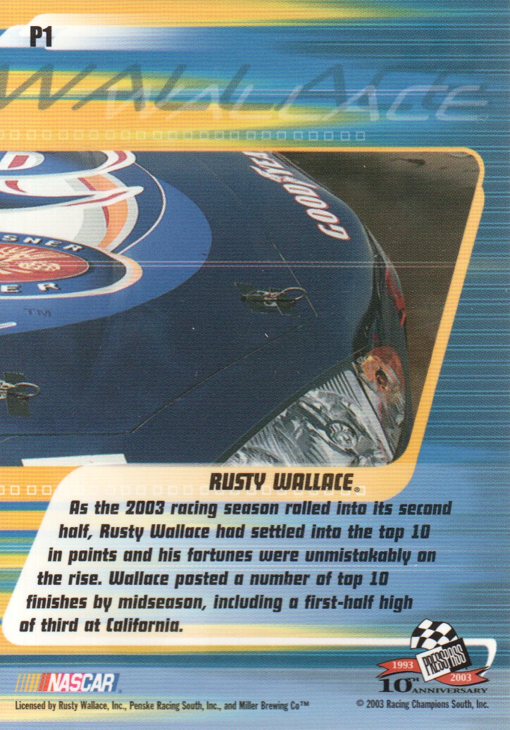 2003 Press Pass Stealth Red #P1 Rusty Wallace back image
