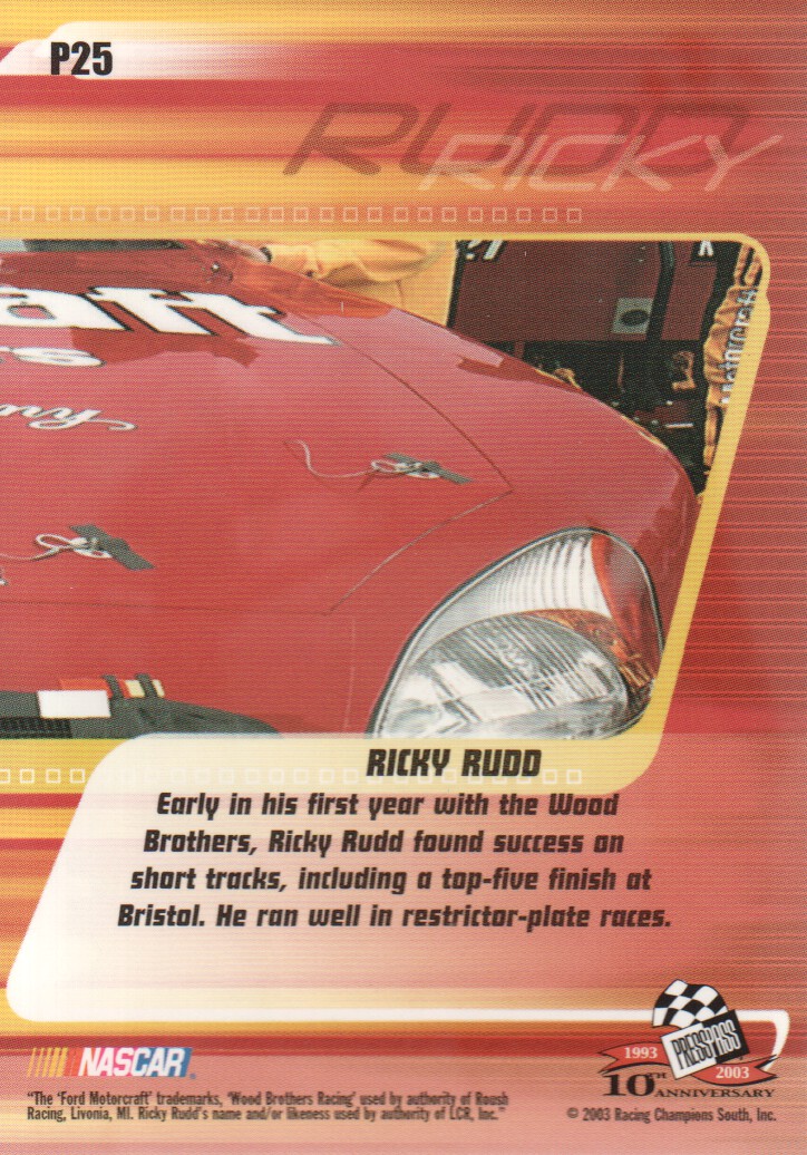 2003 Press Pass Stealth Red #P25 Ricky Rudd back image