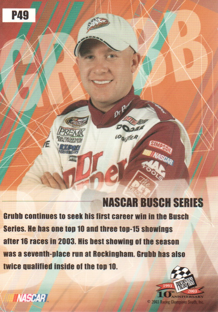 2003 Press Pass Stealth Red #P49 Kevin Grubb back image