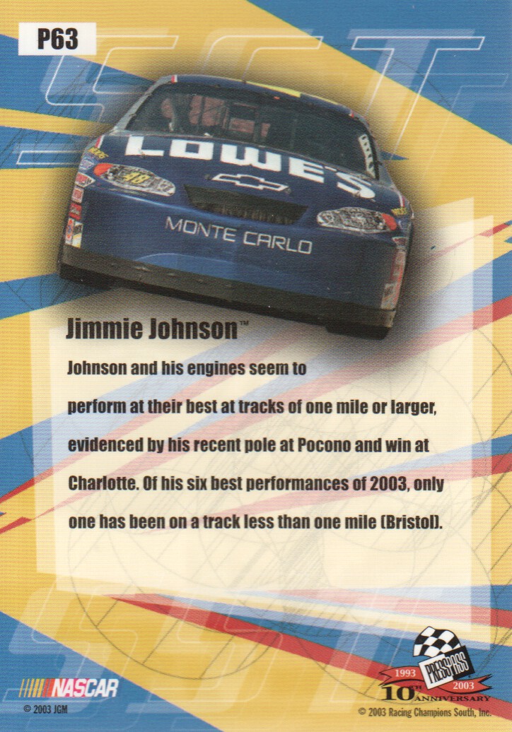 2003 Press Pass Stealth Red #P63 Jimmie Johnson SST back image