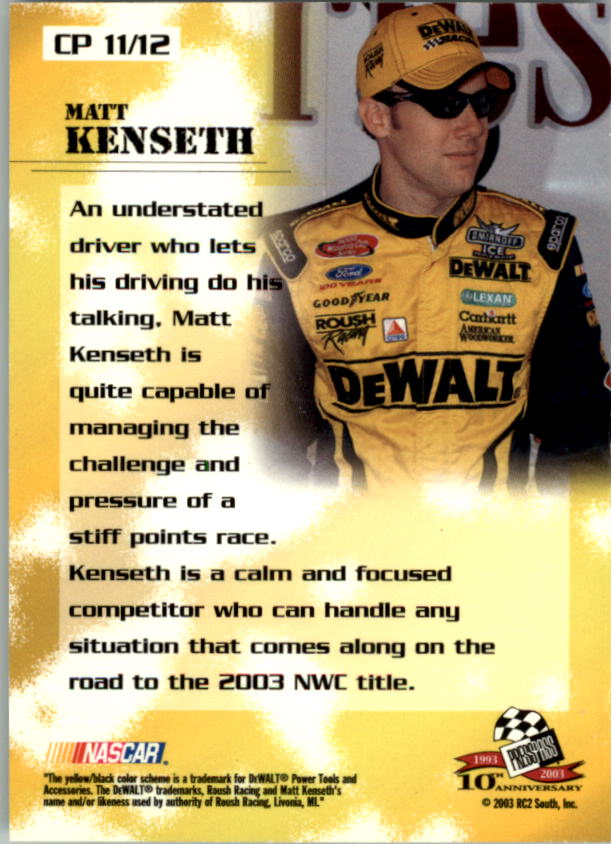2003 Press Pass Optima Cool Persistence #CP11 Matt Kenseth back image