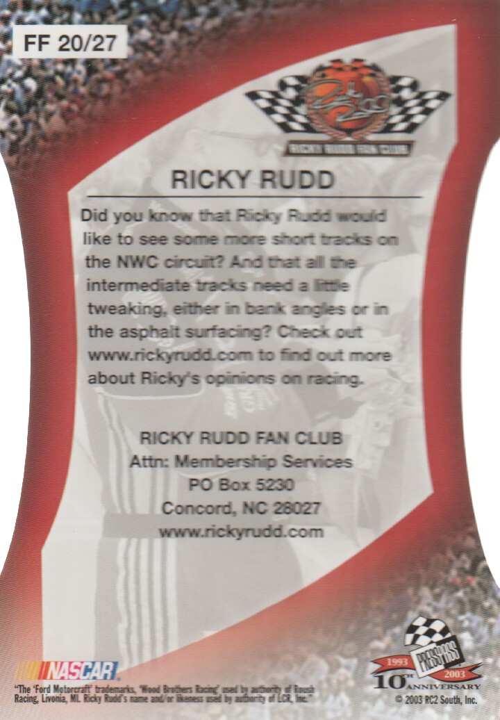2003 Press Pass Optima Fan Favorite #FF20 Ricky Rudd back image