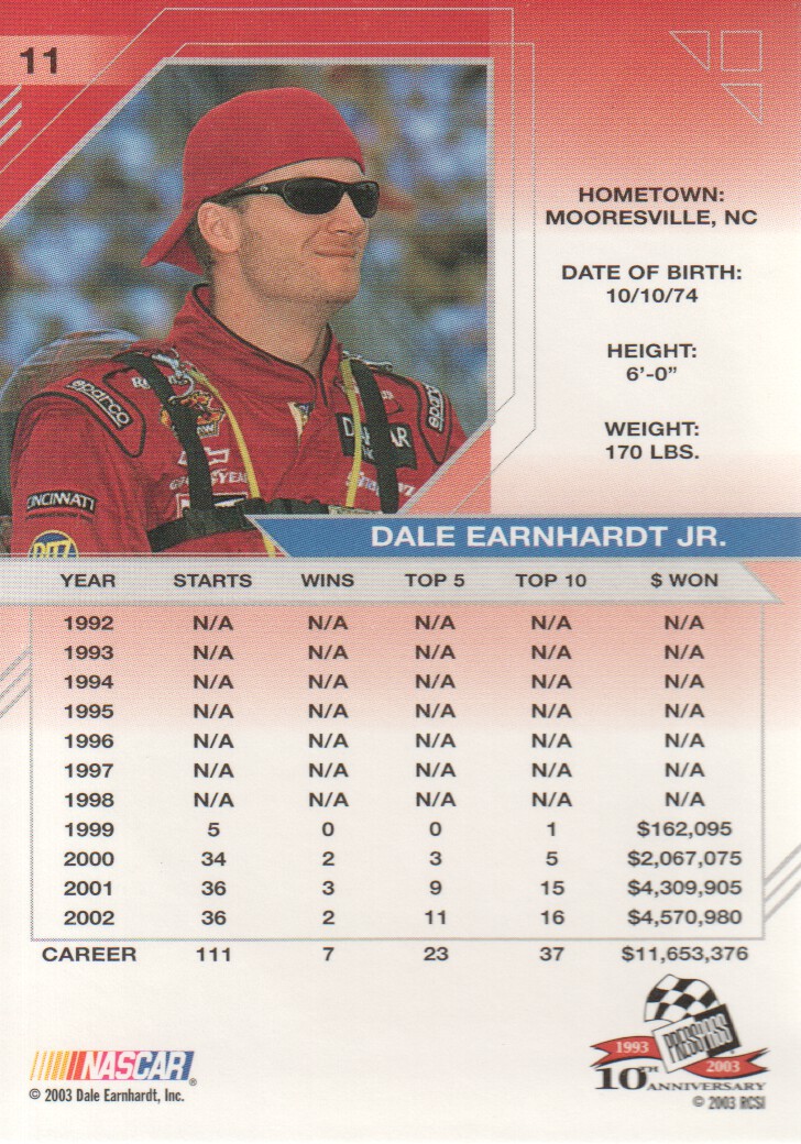 2003 Press Pass Eclipse #11 Dale Earnhardt Jr. back image