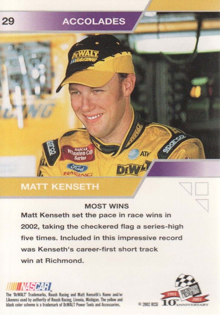 2003 Press Pass Eclipse #29 Matt Kenseth ACC back image