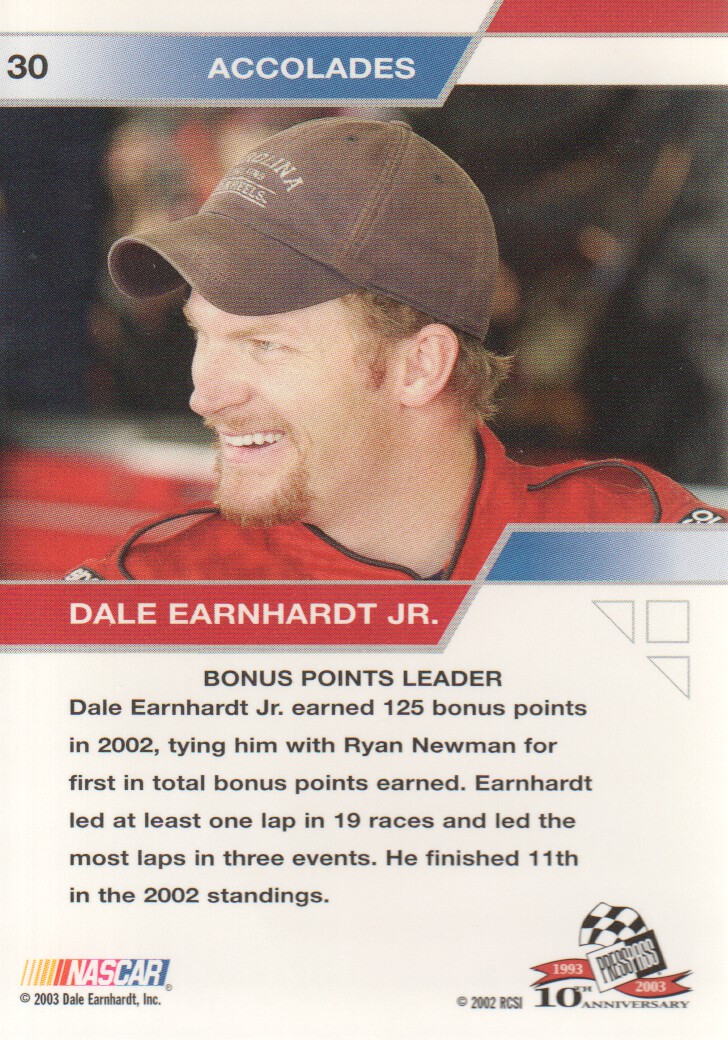 2003 Press Pass Eclipse #30 Dale Earnhardt Jr. ACC back image
