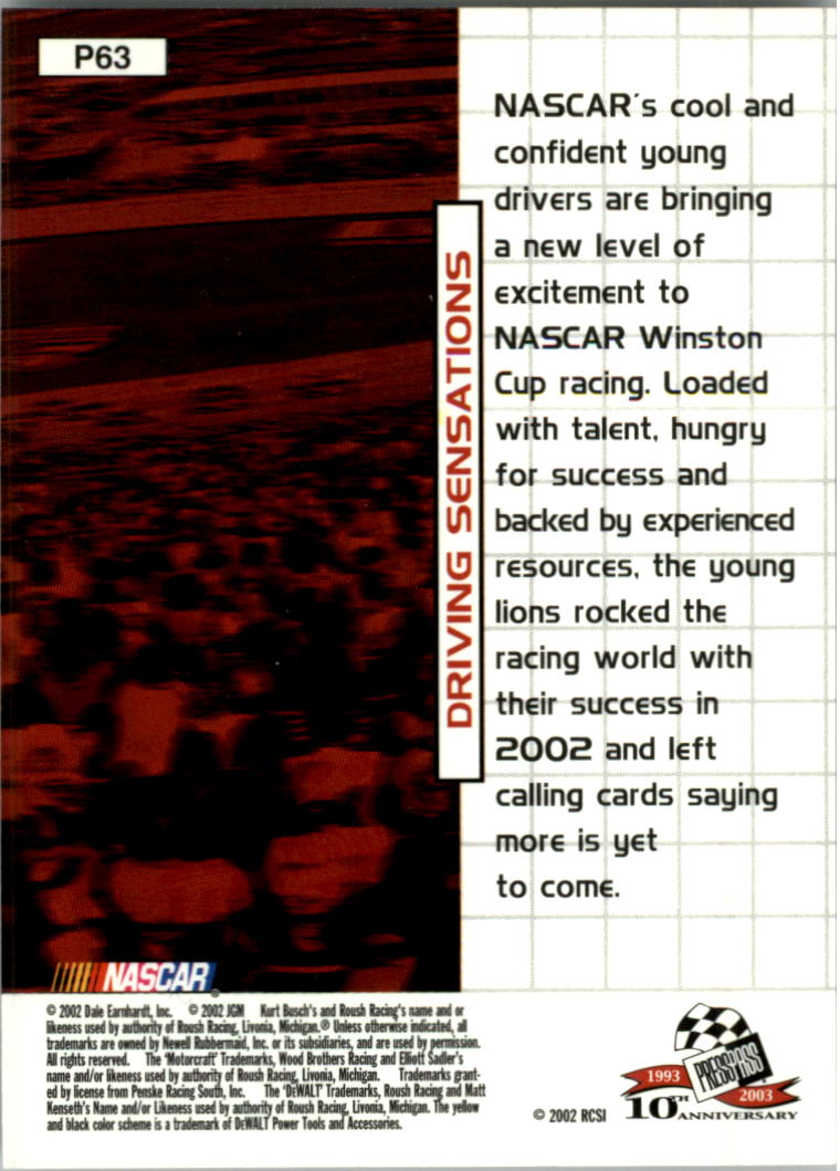 2003 Press Pass Gold Holofoil #P63 Jr./Johnson/Newman/   Sadler/Kenseth/Busch DS back image