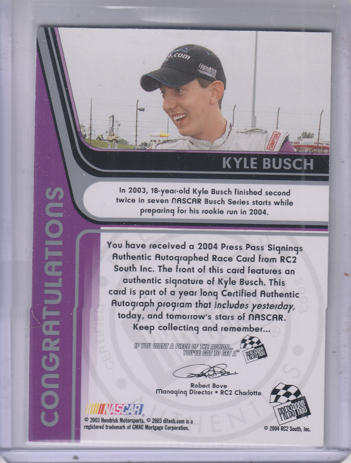 2004 Press Pass Signings #10 Kyle Busch O/P/S/T/V back image