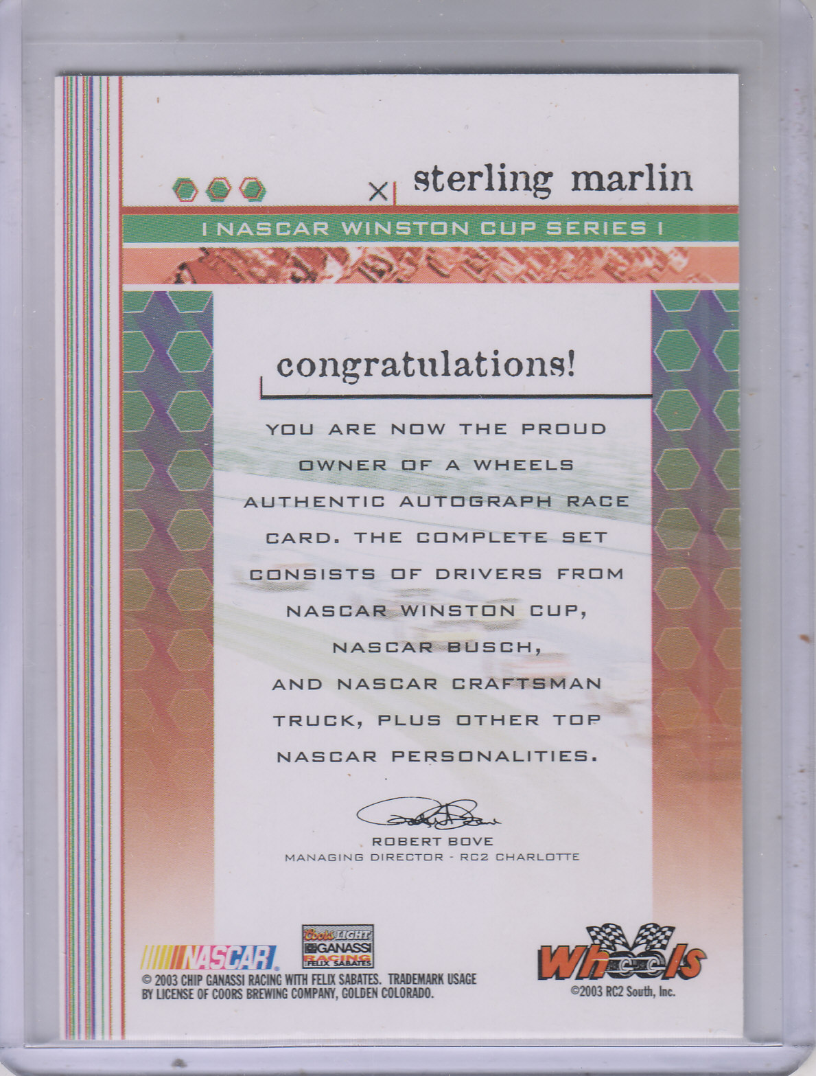 2004 Wheels Autographs #41 Sterling Marlin HG back image