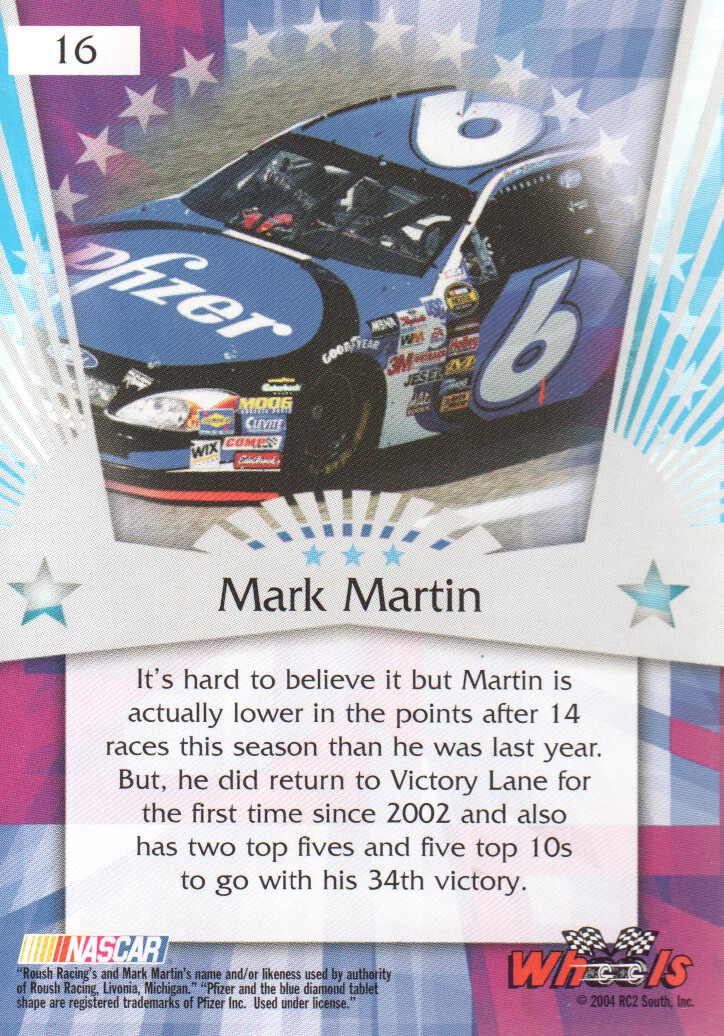 2004 Wheels American Thunder #16 Mark Martin back image