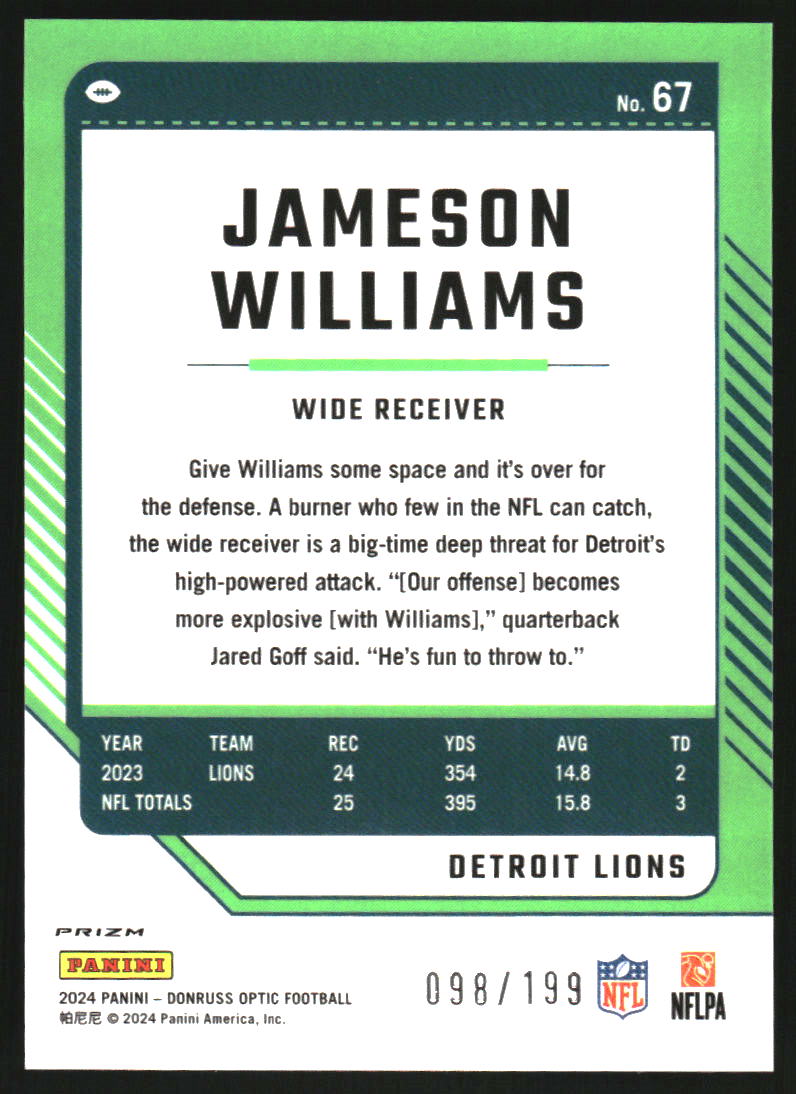 2024 Donruss Optic Blue #67 Jameson Williams /199