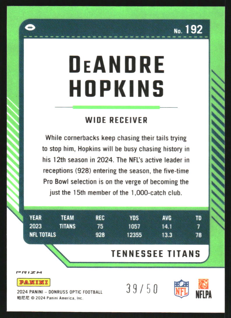 2024 Donruss Optic Lime Green #192 DeAndre Hopkins /50