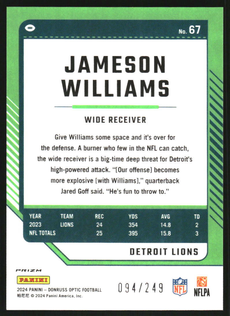 2024 Donruss Optic Orange #67 Jameson Williams /249