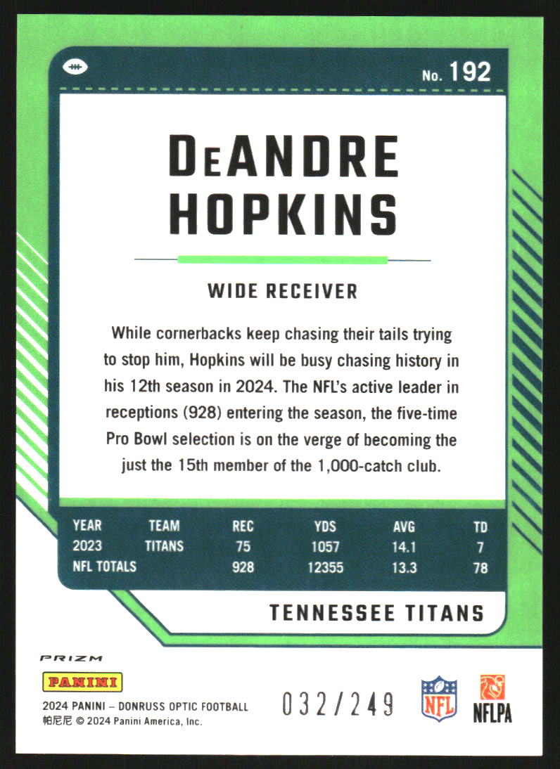 2024 Donruss Optic Orange #192 DeAndre Hopkins /249