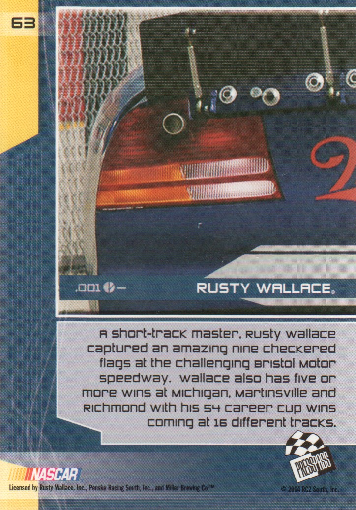 2004 Press Pass Stealth #63 Rusty Wallace back image
