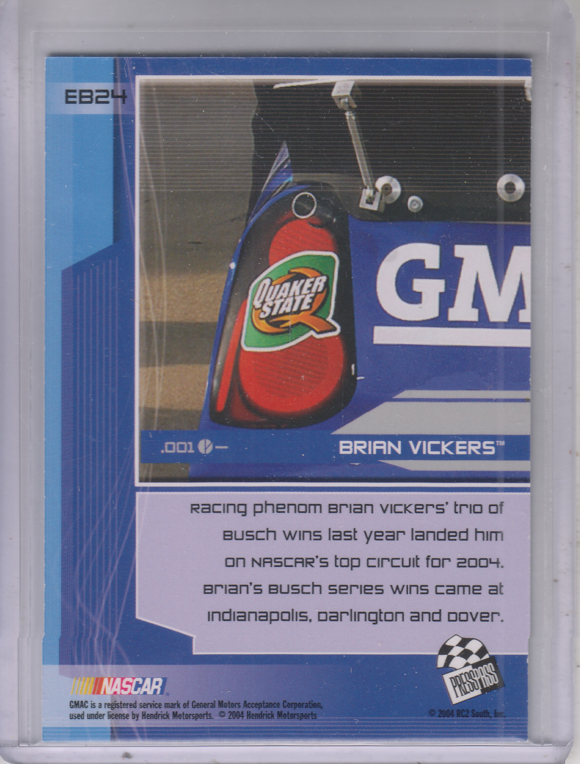 2004 Press Pass Stealth X-Ray #24 Brian Vickers back image