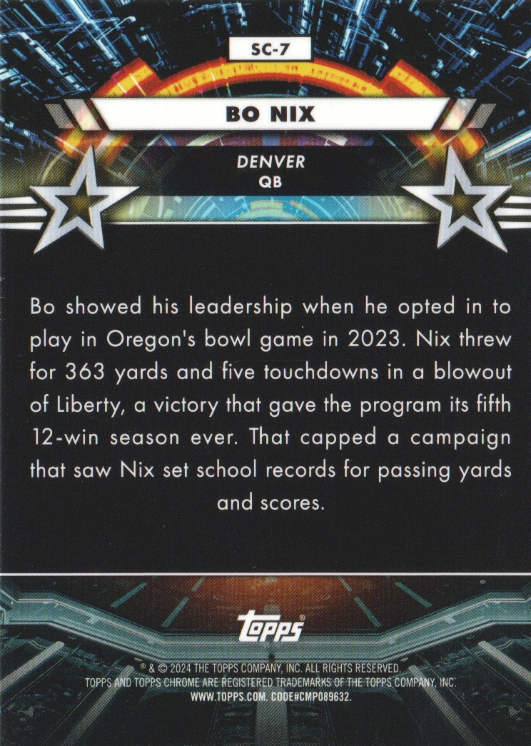2024 Topps Cosmic Chrome Star Command #SC7 Bo Nix back image