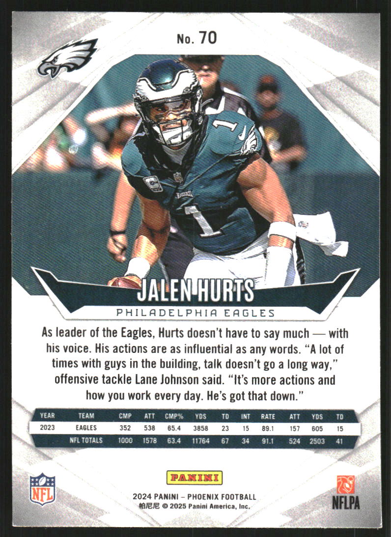 2024 Panini Phoenix Orange Lazer #70 Jalen Hurts