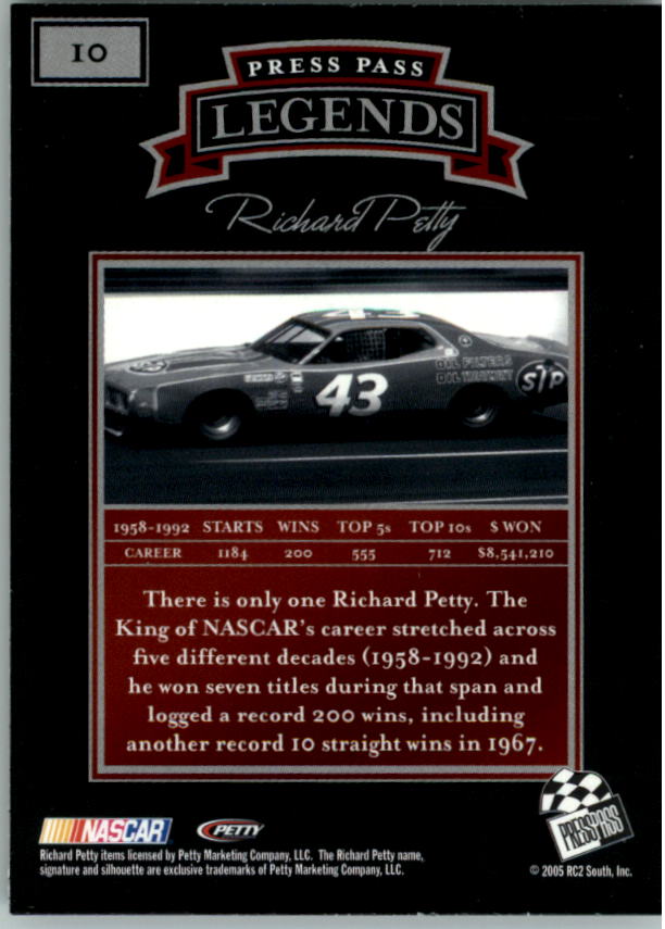 2005 Press Pass Legends #10 Richard Petty back image