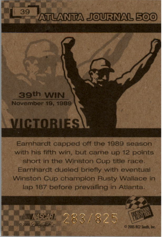 2005 Press Pass Dale Earnhardt Victories #39 Dale Earnhardt back image