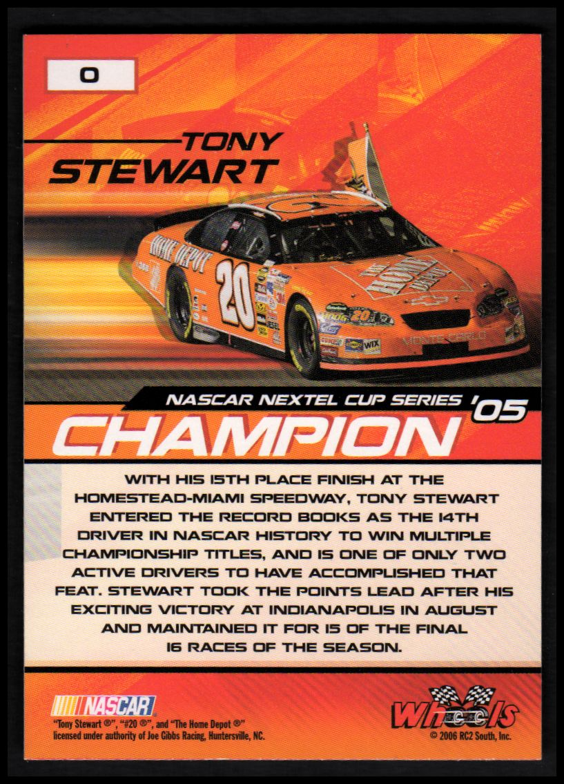 2006 Wheels High Gear #0 Tony Stewart Champ back image