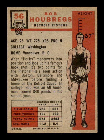 1957-58 Topps #56 Bob Houbregs DP RC back image