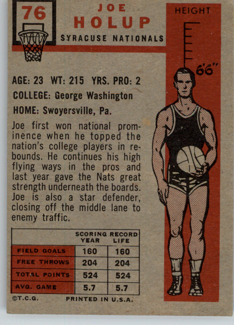 1957-58 Topps #76 Joe Holup back image