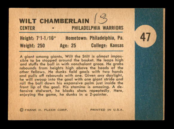 1961-62 Fleer #47 Wilt Chamberlain IA ! back image