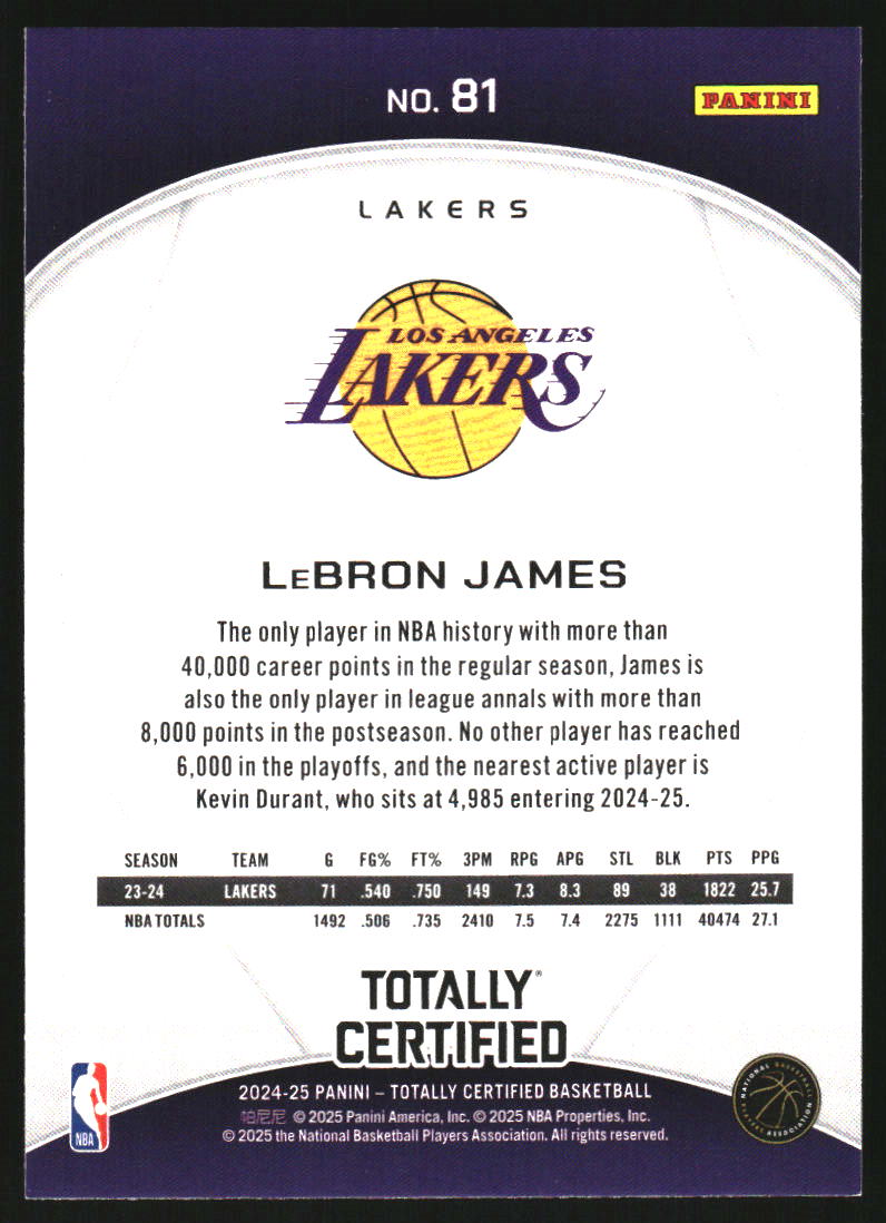2024-25 Totally Certified Mirror Maroon #81 LeBron James